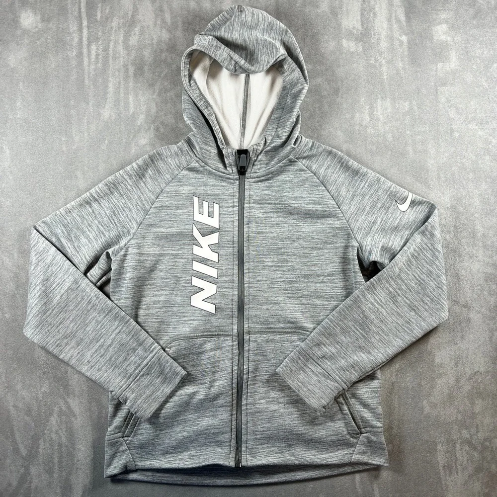 Nike Therma-Fit Full Zip Hoodie Boys Medium Gray Heather Space Dye Graphic